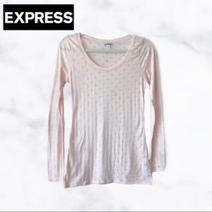 EXPRESS peachy pink sheer polkadot long sleeve tee